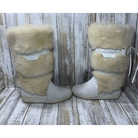 Vintage Pfister White Off Faux Fur Knee Boots size 6.5 - Picture 2 of 16